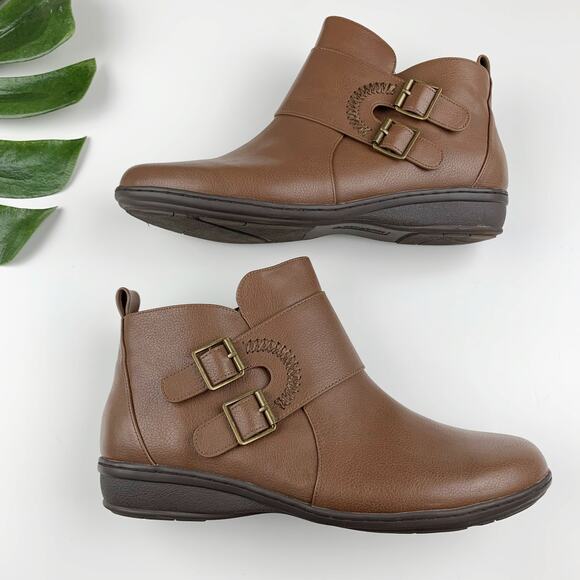 Comfortview Amberly Ankle Boots Brown Faux Leather Comfort Shooties Women's 12 - Picture 7 of 12